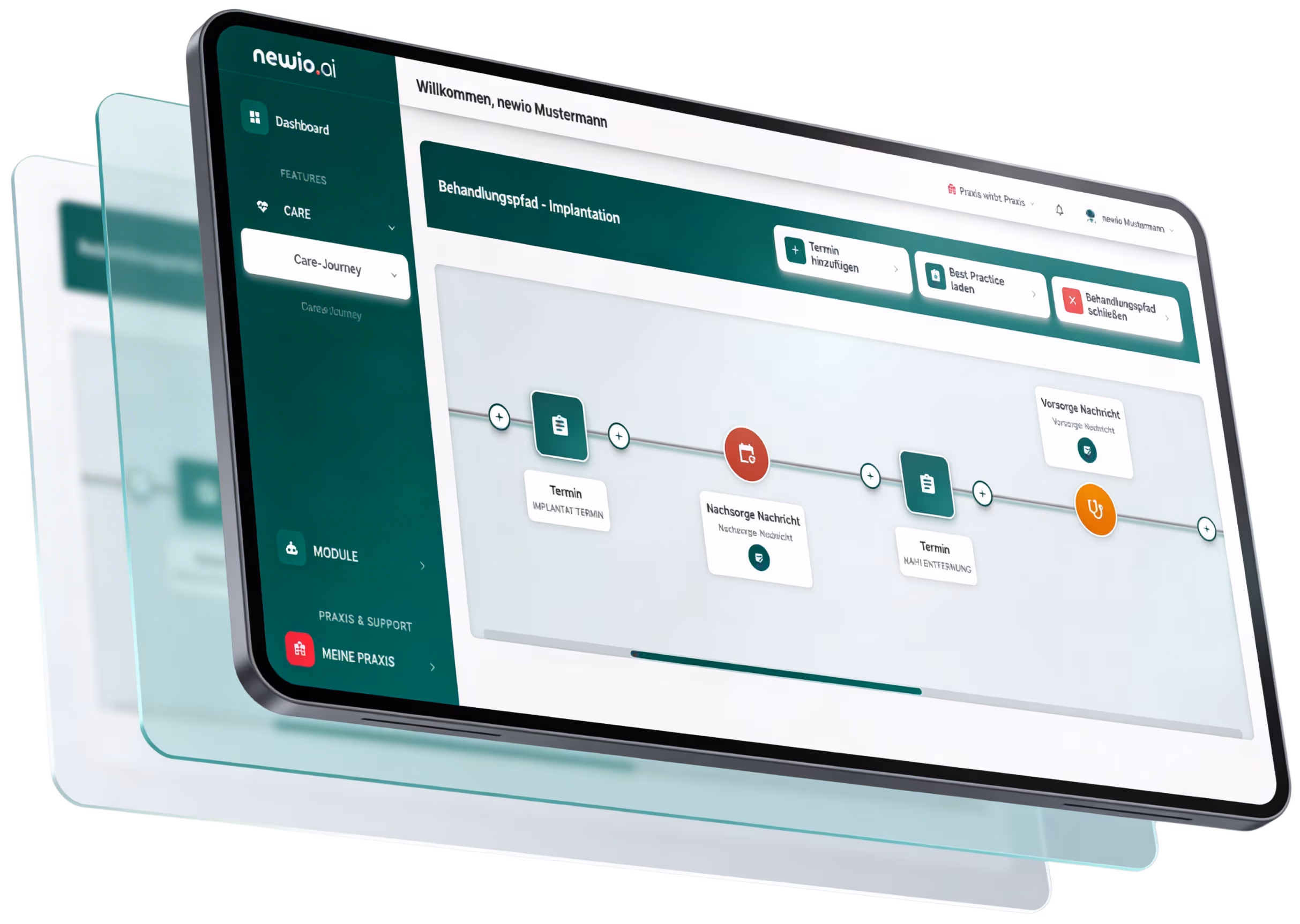 newio Care-Journey Software: Behandlungsverlauf und Patientenkommunikation im Praxisdesign