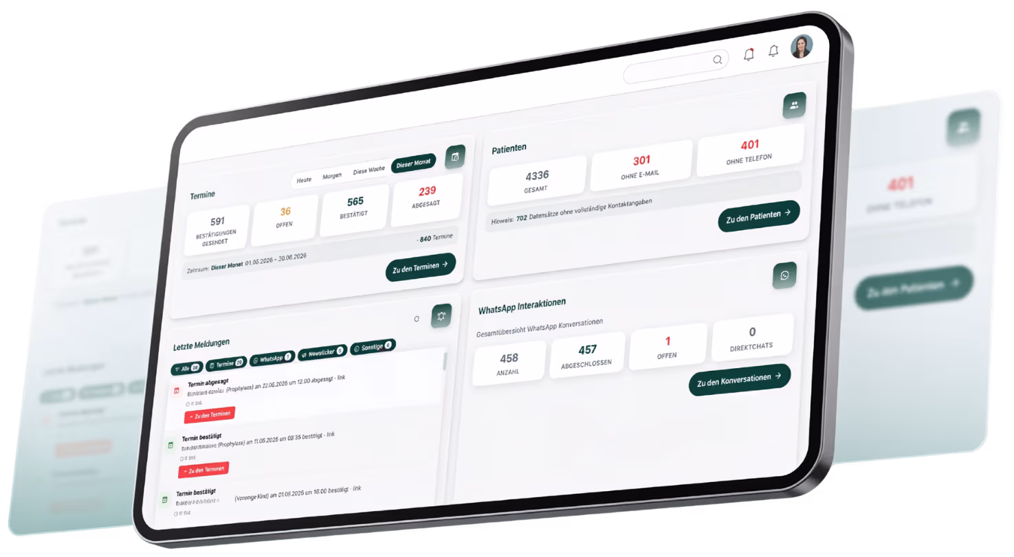 newio TRS Datenübersicht der Patientenkommunikation auf Tablet