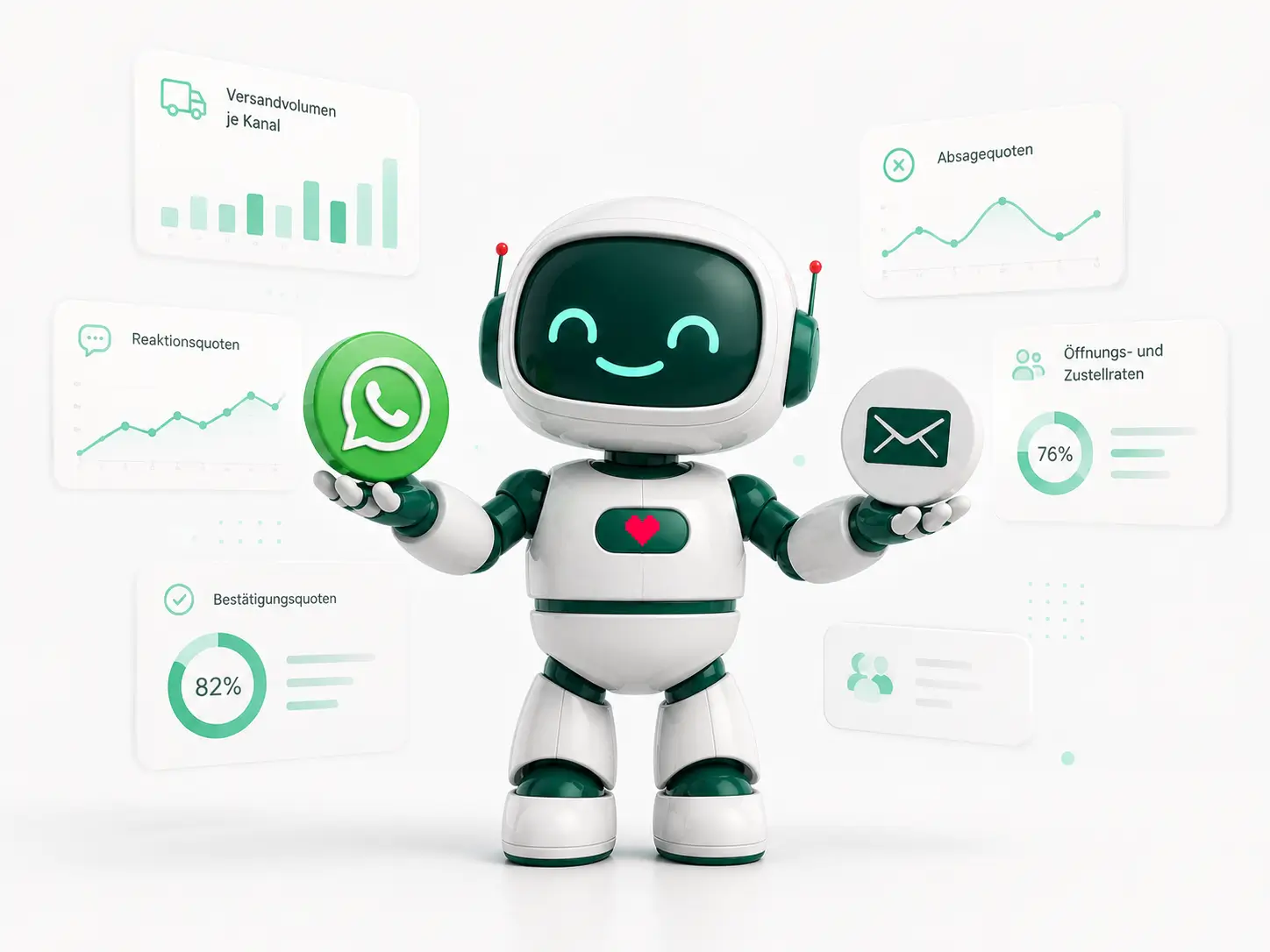 newio TRS Kanalanalyse E-Mail vs. WhatsApp mit Reaktions- und Bestätigungsquoten