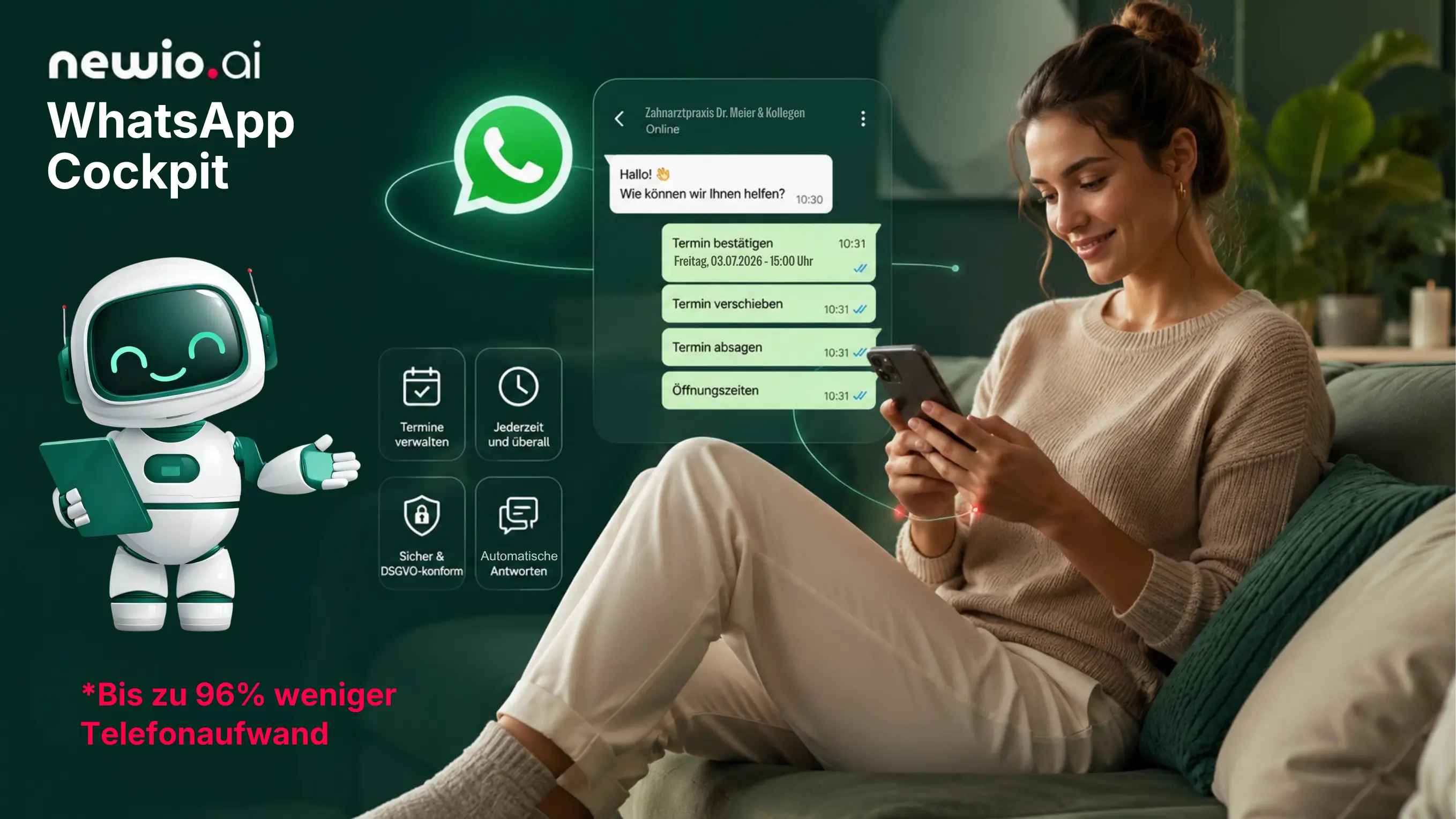 newio WhatsApp Patientenkommunikation – rund um die Uhr automatisiert